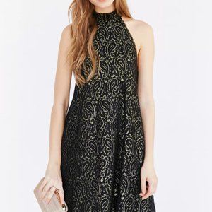 Ecote Black and Gold Paisley Mini Dress